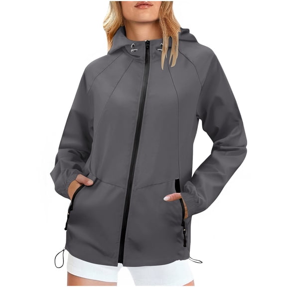 Zip Up Waterproof Rain Jacket Tunic Casual Fleece Jackets Ladies Sweatshirts Fall Long sherpa lined Coats Fall Winter Outfits Jacket Coat with Pocket Dark Gray,L