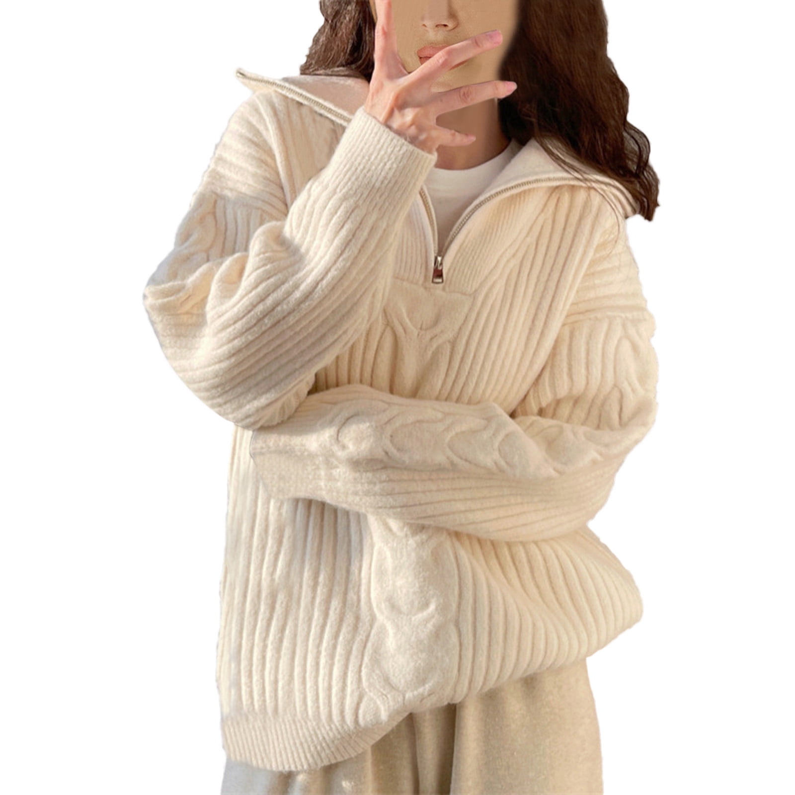 Zip up Women Sweater Spring Autumn Zip Turn Down Collar Long Sleeve Solid Hoodie without Cap Men Sweaters for Winter Striped Button Detail Sweatshirt