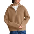 thumbnail image 1 of Zip up Cardigans for Women Fall Trendy Long Sleeve Chunky Sweater Cardigan Knit Open Front Collared Zipper Sweaters Coat (S, Khaki), 1 of 8