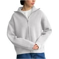 thumbnail image 1 of Zip up Cardigans for Women Fall Trendy Long Sleeve Chunky Sweater Cardigan Knit Open Front Collared Zipper Sweaters Coat (S, White), 1 of 8