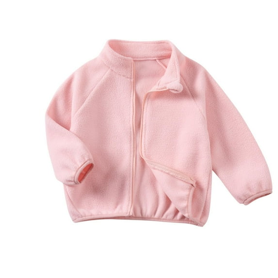 Zip up Fleece Jacket Girls Round Neck Long Sleeve Solid Color Solid Color Everyday Casual Outwear Pink 6 Years
