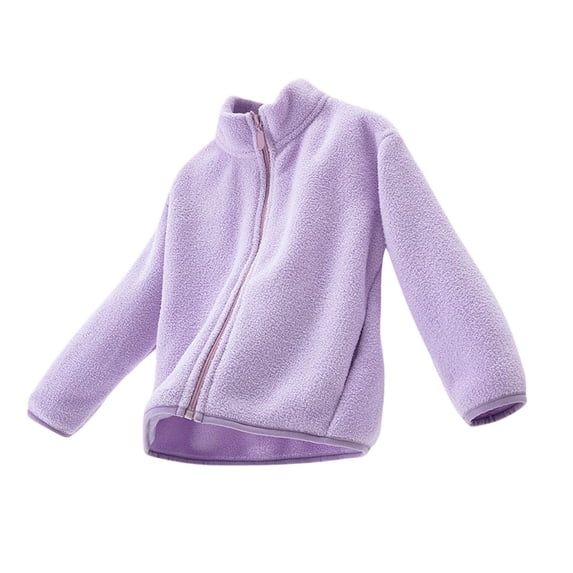 Zip up Fleece Jacket Girls with Pocket Long Sleeve Solid Color Solid Color Fall Casual Coat Outwear Purple 3 Years