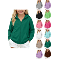thumbnail image 1 of Zip up Hoodie Nelozsy Kids Solid‑Color Zip‑Up Hooded Sweatshirt, Fleece‑Lined Warm Casual Sports Jacket for Winter Green 5-6 Years, 1 of 9