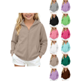 thumbnail image 1 of Zip up Hoodie Nelozsy Kids Solid‑Color Zip‑Up Hooded Sweatshirt, Fleece‑Lined Warm Casual Sports Jacket for Winter Khaki 5-6 Years, 1 of 9