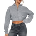 thumbnail image 1 of Zip up Hoodie Women Cropped Casual Sweatshirts Workout Long Sleeve Drawstring Hooded Jacket Crop Tops, 1 of 7