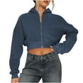 thumbnail image 1 of Zip up Hoodie Women Cropped Casual Sweatshirts Workout Long Sleeve Drawstring Hooded Jacket Crop Tops, 1 of 7
