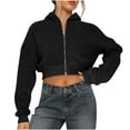 thumbnail image 1 of Zip up Hoodie Women Cropped Casual Sweatshirts Workout Long Sleeve Drawstring Hooded Jacket Crop Tops, 1 of 7