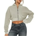 thumbnail image 1 of Zip up Hoodie Women Cropped Casual Sweatshirts Workout Long Sleeve Drawstring Hooded Jacket Crop Tops, 1 of 7