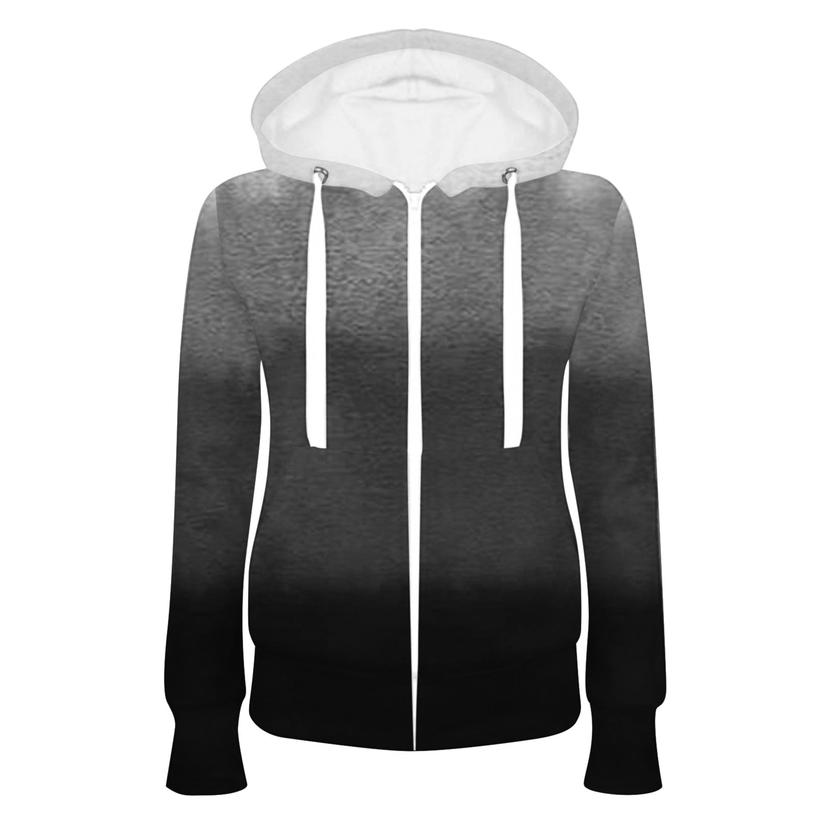Zip up Hoodie Women Drawstring Color Block Printed Pockets Zipper Hooded Jacket Sweatshirt Fleece Tunic Coat Medium Black 01 Walmart Business Supplies