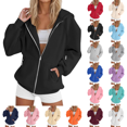 thumbnail image 1 of Zip up Hoodie Women Fall Fashion Y2K Lightweight Sport Jackets Long Sleeve Baggy Oversized Hooded Sweatshirts Black L, 1 of 6