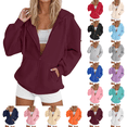 thumbnail image 1 of Zip up Hoodie Women Fall Fashion Y2K Lightweight Sport Jackets Long Sleeve Baggy Oversized Hooded Sweatshirts Wine 2XL, 1 of 6