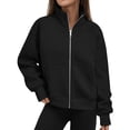 thumbnail image 1 of Zip up Hoodie Women Full Zip Mock Neck Sweatshirt Solid Color Long Sleeve Zipper Sweatshirts Pockets, 1 of 8