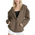 thumbnail image 1 of Zip up Hoodie Women Oversized Sweatshirts Fall Warm Fleece Lined Jackets Sports Casual Loungewear Coat with Pockets Brown XXL, 1 of 6