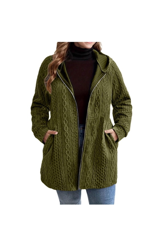 Zip up Hoodie for Women Knit Oversized, Cropped Long Sleeve Sweatshirts Jacket, Fall Winter Fashion Blouses