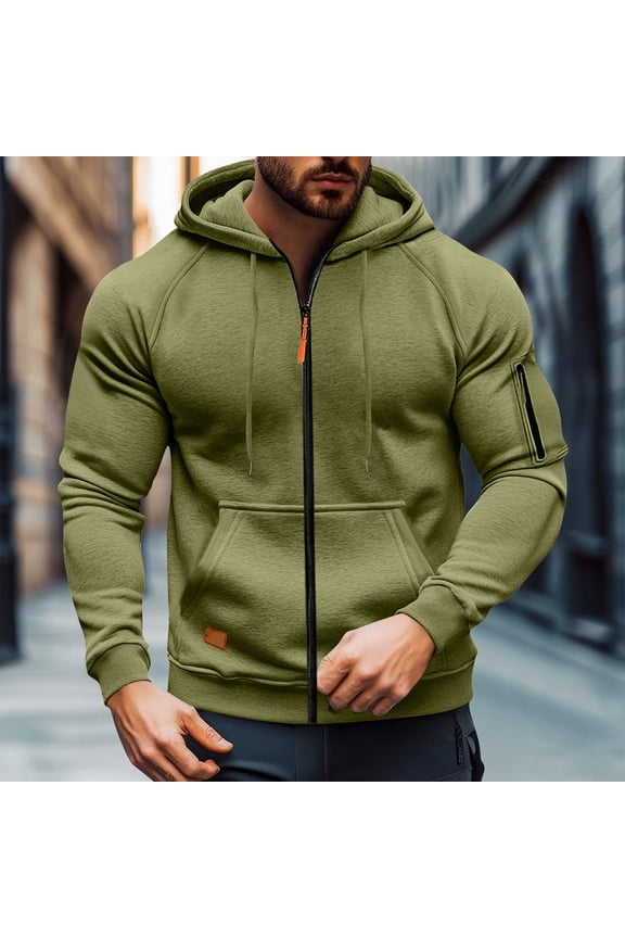 Zip up Hoodies Men Tactical Hooded Jackets Casual Sweatshirt Athletic Workout Fall Winter Outfits with Pockets New Running Jackets for Men Green XXL