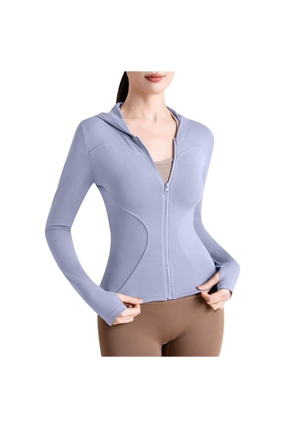 Zip up Hoodies Women Yoga Sunscreen New Long Sleeve Crew Neck Zipper Coat casual Jacket Up to 65% off!
