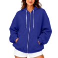 thumbnail image 1 of Zip up Hoodies for Women Fall Winter Long Sleeve Drawstring Hooded Sweatshirts Loose Fit Casual Jackets with Pocket L, 1 of 5