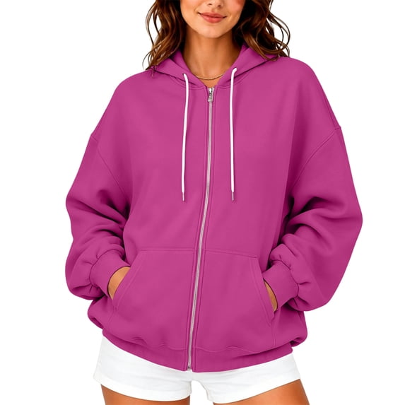 Zip up Hoodies for Women Fall Winter Long Sleeve Drawstring Hooded Sweatshirts Loose Fit Casual Jackets with Pocket S