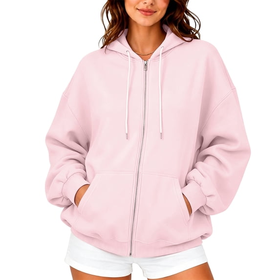 Zip up Hoodies for Women Fall Winter Long Sleeve Drawstring Hooded Sweatshirts Loose Fit Casual Jackets with Pocket XL