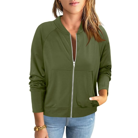 Zip up Jacket for Women, Casual Long Sleeve Sweatshirts, Fall Coat Outerwear with Pockets