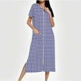 thumbnail image 1 of Zip up Robes for Women Long Housecoat Bathrobes Full Length Plaid Loungewear Nightgown with Pockets Purple S, 1 of 7