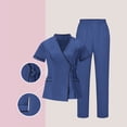 thumbnail image 1 of Zip up Short Sweatsuit Women's Nurses Sets Classic V-Neck Scrubs Tops & Stretchy Pants Work Uniform Set Dark Blue L, 1 of 9