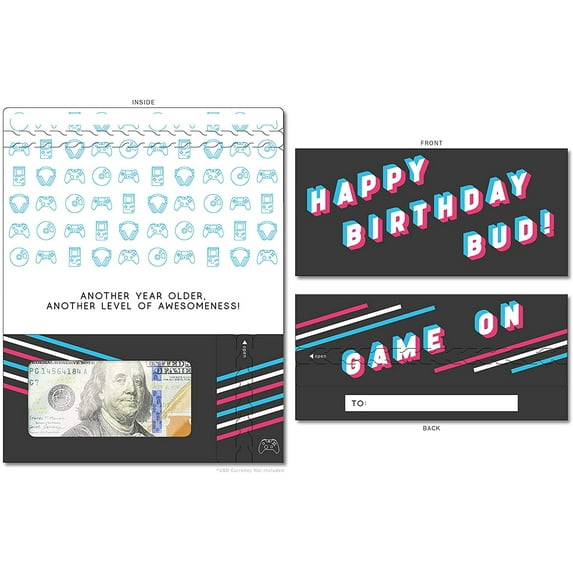 ZipGifts Birthday Card | Zip-Open Money Holder w/Clear Plastic Window for Cash, Check, & Gift Card (Birthday | Game On)