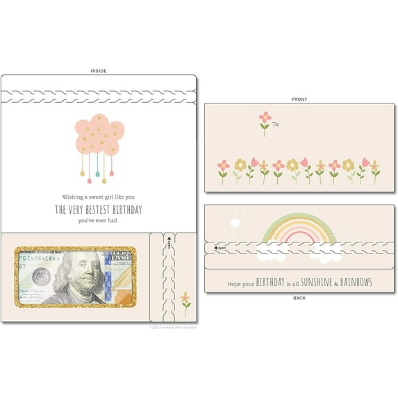ZipGifts Birthday Card | Zip-Open Money Holder w/Clear Plastic Window for Cash, Check, & Gift Card (Birthday | Sunshine & Rainbows)