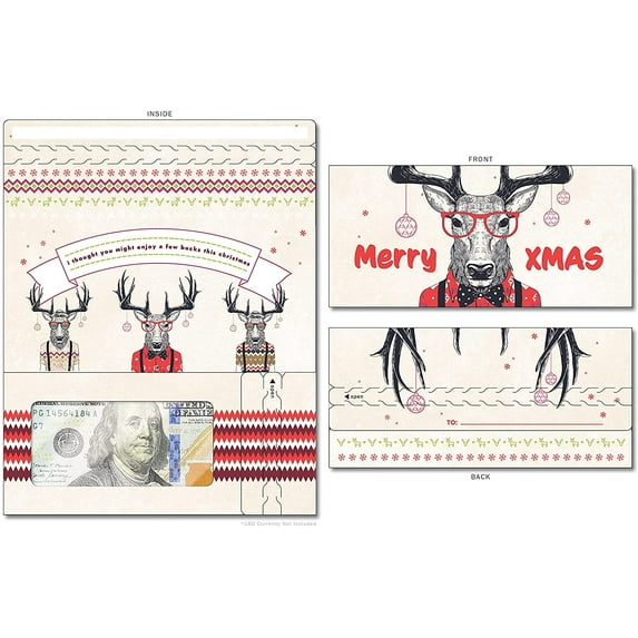 ZipGifts Holiday Card | Zip-Open Money Holder w/Clear Plastic Window for Cash, Check, & Gift Card (Holiday | Bucks)
