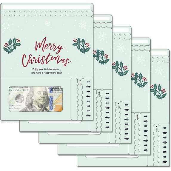 ZipGifts Holiday Card | Zip-Open Money Holder w/Clear Plastic Window for Cash, Check, & Gift Card (Holiday | Fox - Peace, Love & Joy | 5-Pack)