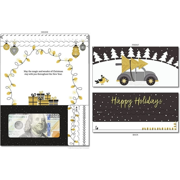 ZipGifts Holiday Card | Zip-Open Money Holder w/Clear Plastic Window for Cash, Check, & Gift Card (Holiday | Magic & Wonder)