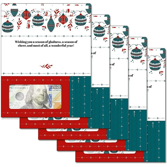 ZipGifts Holiday Card | Zip-Open Money Holder w/Clear Plastic Window for Cash, Check, & Gift Card (Holiday | Season of Cheer | 5-Pack)