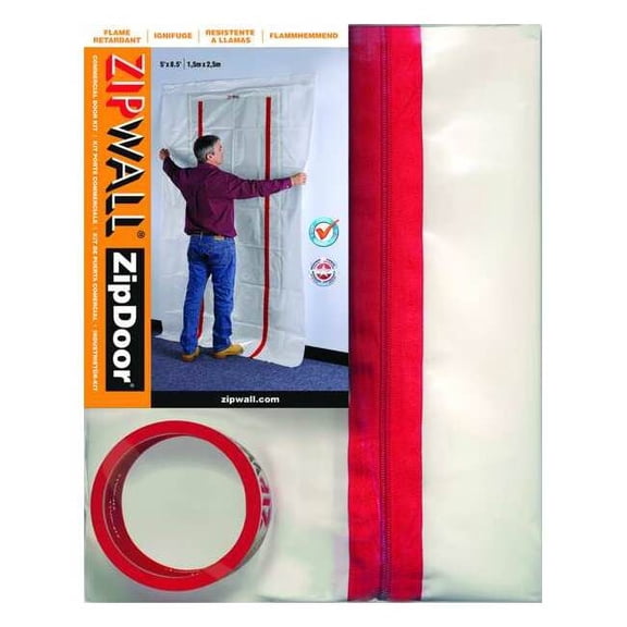 ZipWall 5 ft Dust Barrier Door Bagged Plastic, Red