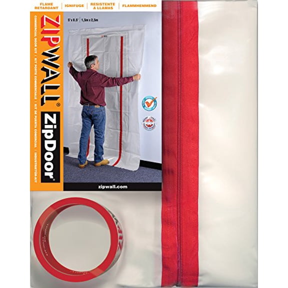 ZipWall 5 ft Dust Barrier Door Bagged Plastic, Red
