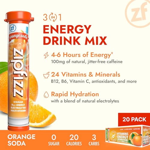 Zipfizz Daily Energy Drink Powder, Orange Soda, 20 Pack 3in1