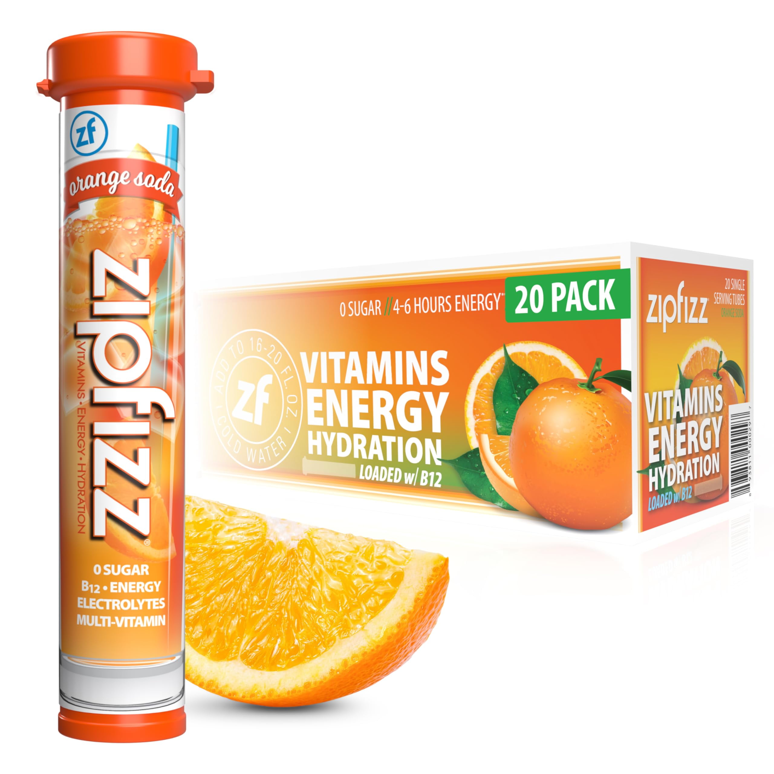 Zipfizz Daily Energy Drink Powder, Orange Soda, 20 Pack | 3-in-1