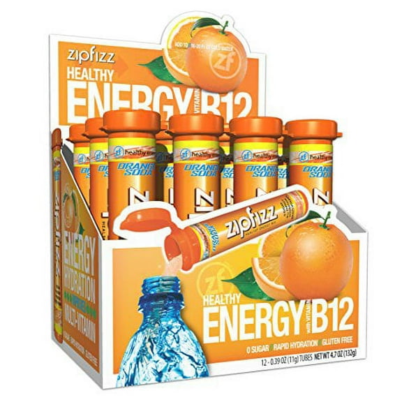 Zipfizz Energy Drink Mix, Electrolyte Hydration Powder with B12 and Multi Vitamin, Orange Soda (12 Count)