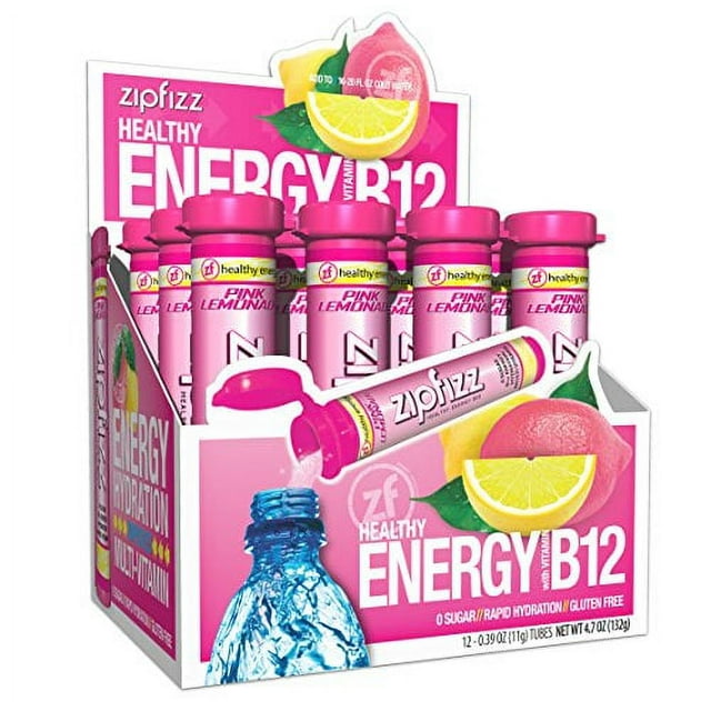 Zipfizz Energy Drink Mix, Electrolyte Hydration Powder with B12 and Multi Vitamin, Pink Lemonade