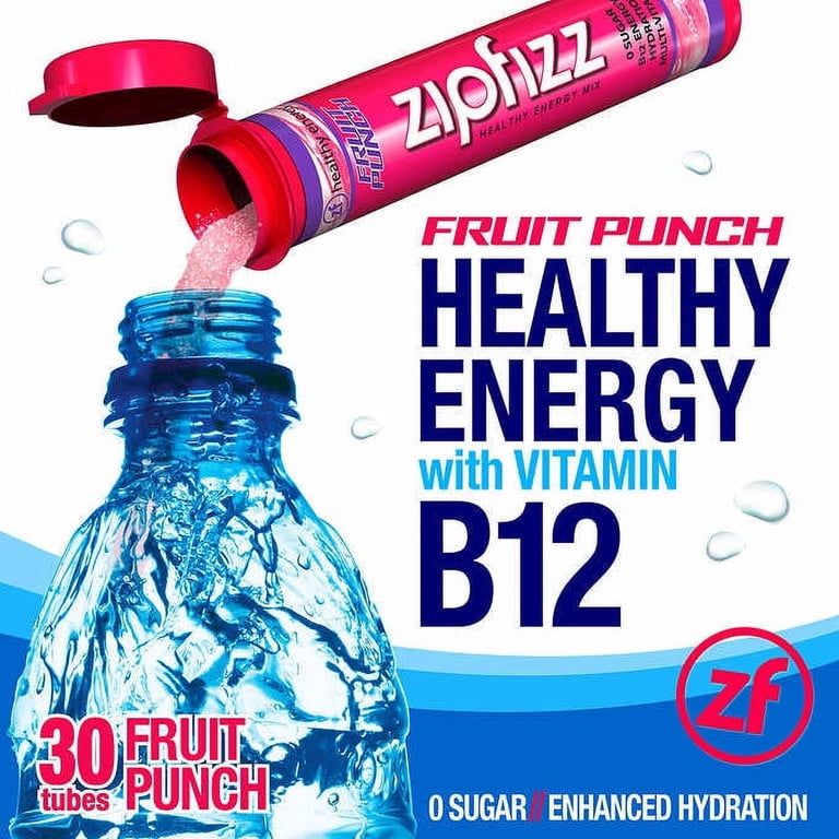 Zipfizz Healthy Energy Drink Mix, 30 Tubes Fruit Punch Flavor