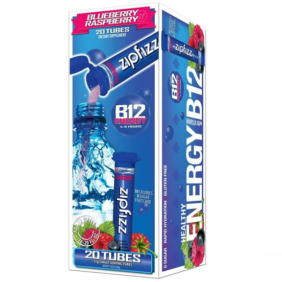 Zipfizz Healthy Energy Drink Mix. Blueberry Raspberry, 20 Count
