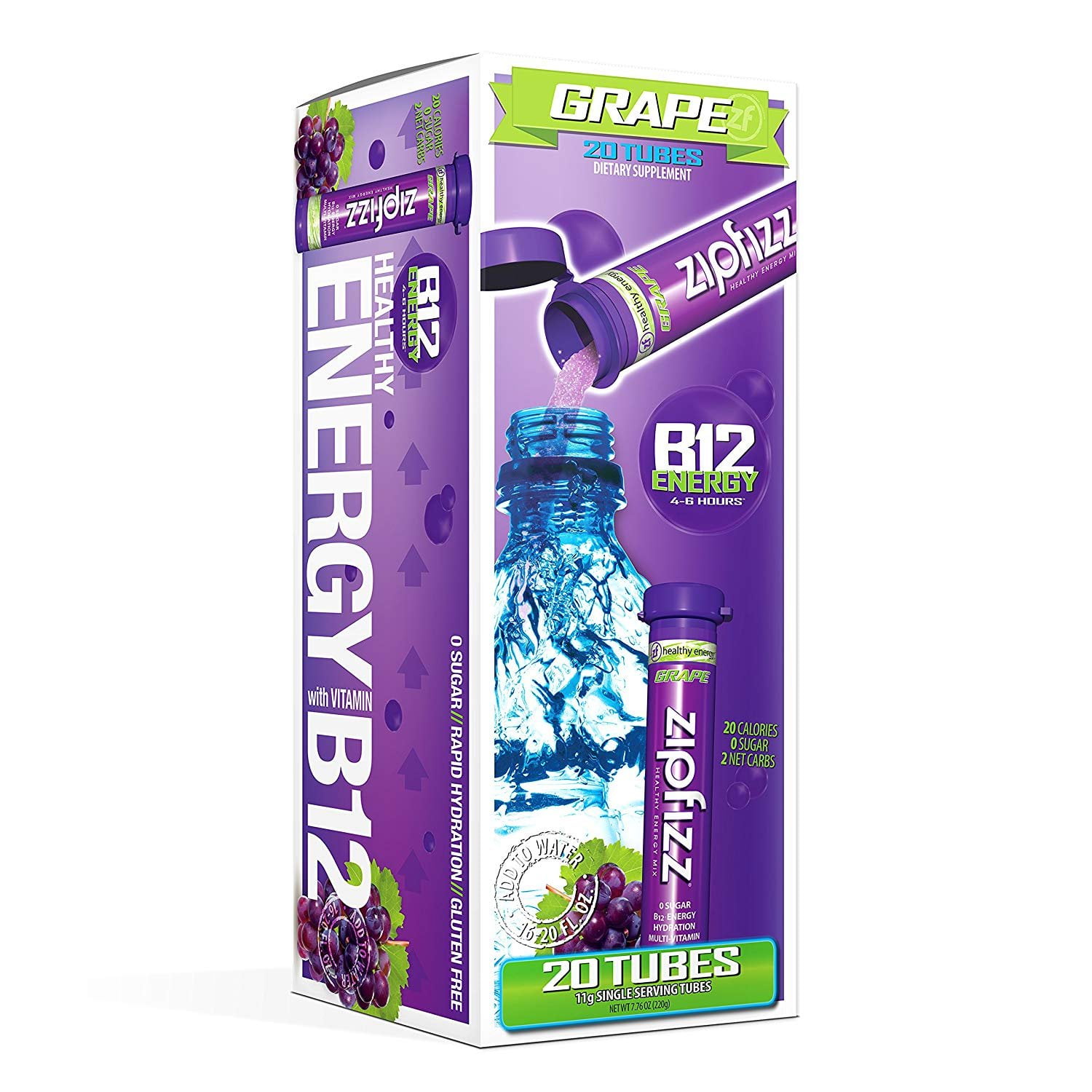 Zipfizz Healthy Energy Drink Mix, Grape, 20 Count