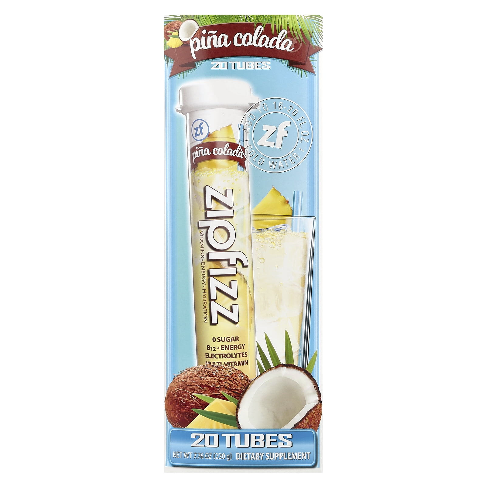 Zipfizz Energy Drink Mix, PiÃ±a Colada, 20 Count, B12