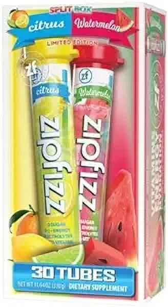 Zipfizz, Vitamin Energy Hydration Drink Mix Split Box, Citrus & Watermelon Flavor, 30 Count (15 each)