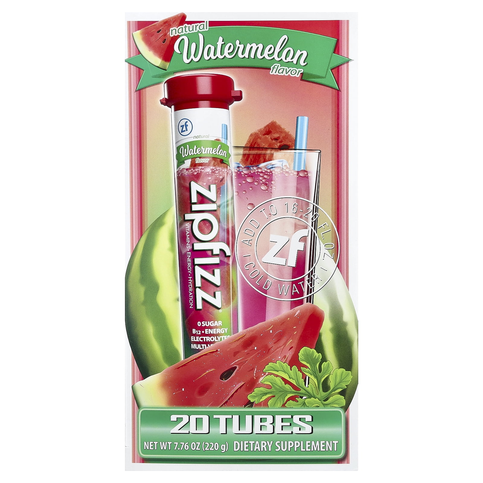 Zipfizz Watermelon, 20 Tubes, 0.39 oz Each, Vitamins Energy Zipfizz Watermelon, 20 Tubes, 0.39 oz Each, Vitamins Energy