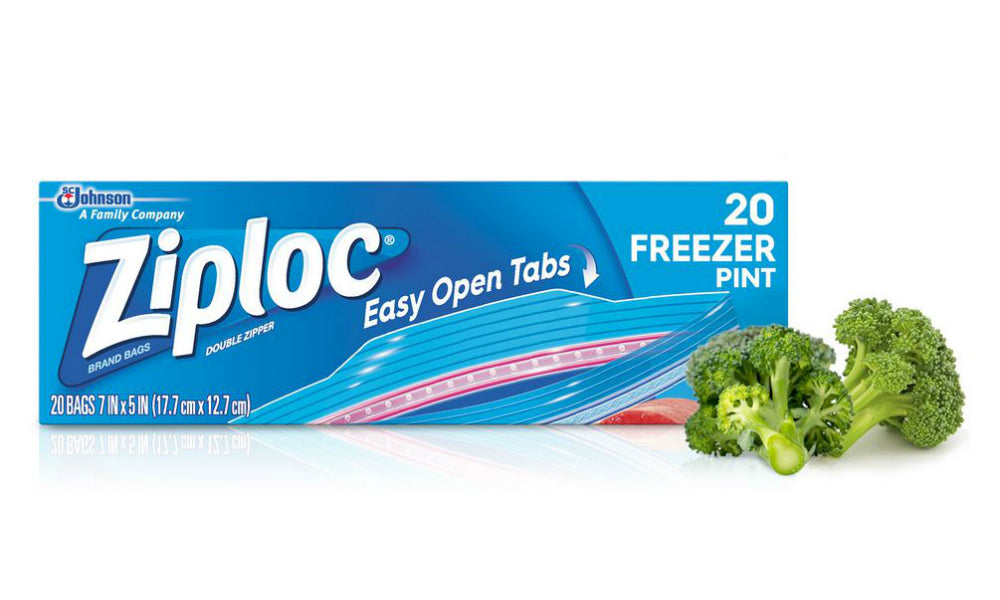 Ziploc 003991 Double Zipper Freezer Bags with Easy Open Tabs, Pint, 20