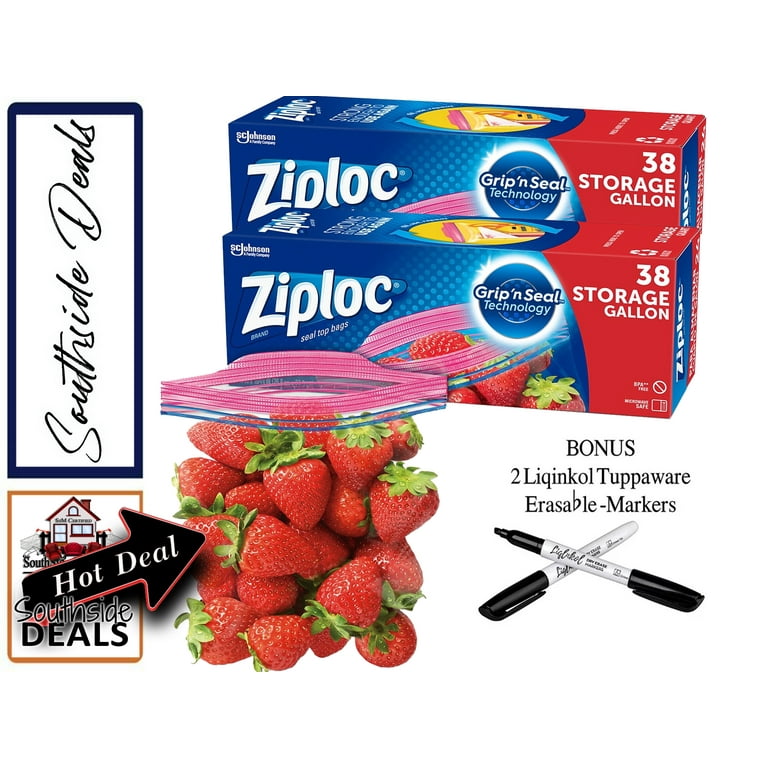  Ziploc 2 Gallon Food Storage Freezer Bags, Grip 'n
