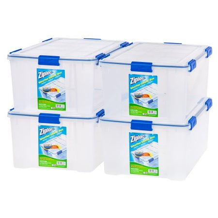 Ziploc 60-Quart (15 Gallon) WeatherShield Storage Box, clear, 4-Pack