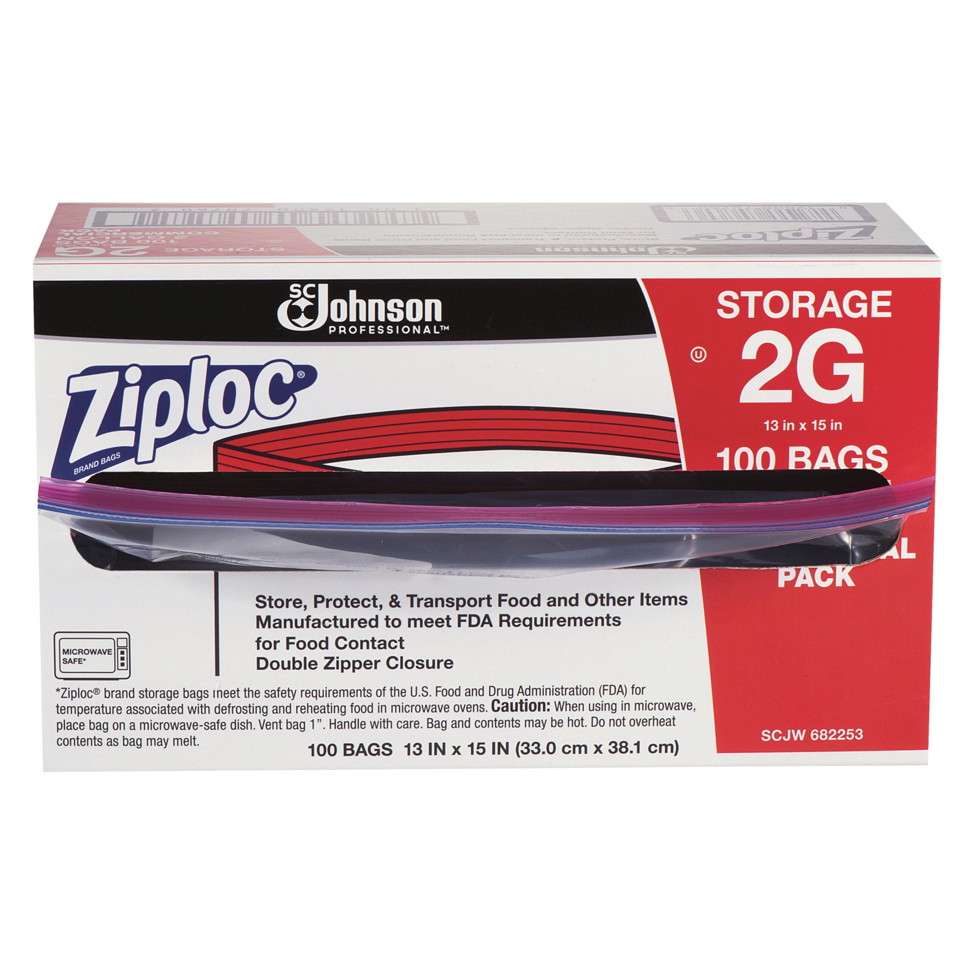 Ziploc Reclosable Plastic Storage Bags 2 Gallon 1.75 Millimeter 15x13 inches Clear 100 per Carton Walmart