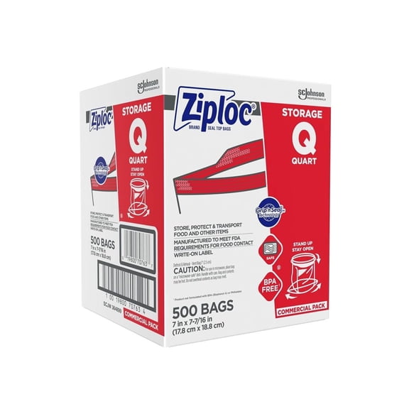 Ziploc 94601 Double Zipper Storage Bags, Plastic, 1qt, Clear, Write-On ID Panel (Box of 500)