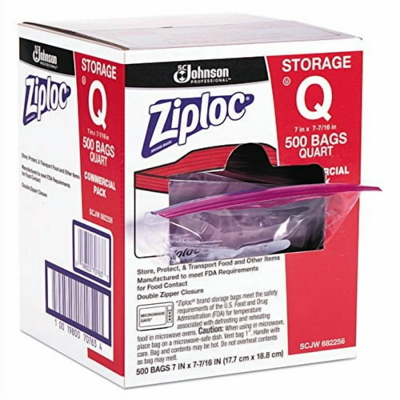 Ziploc 94601 Double Zipper Storage Bags, Plastic, 1qt, Clear, Write-On ID Panel (Box of 500)